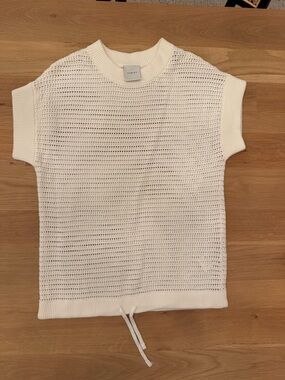 Varley White Open-Knit Short Sleeve Sweater